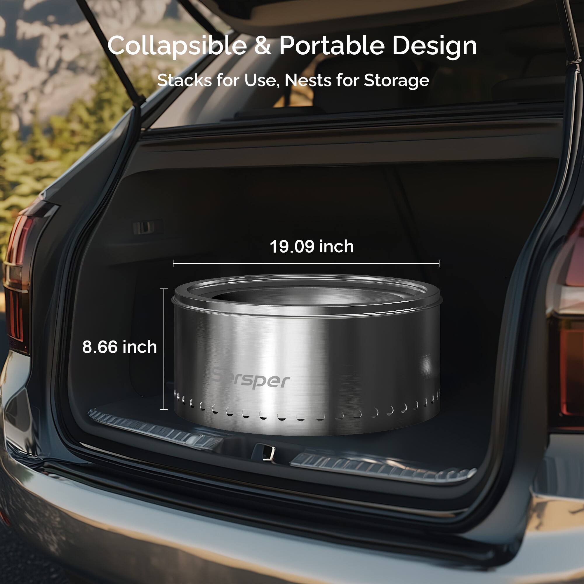 Collapsible & Portable Design  
Stacks for Use, Nests for Storage  

19.09 inch  
8.66 inch