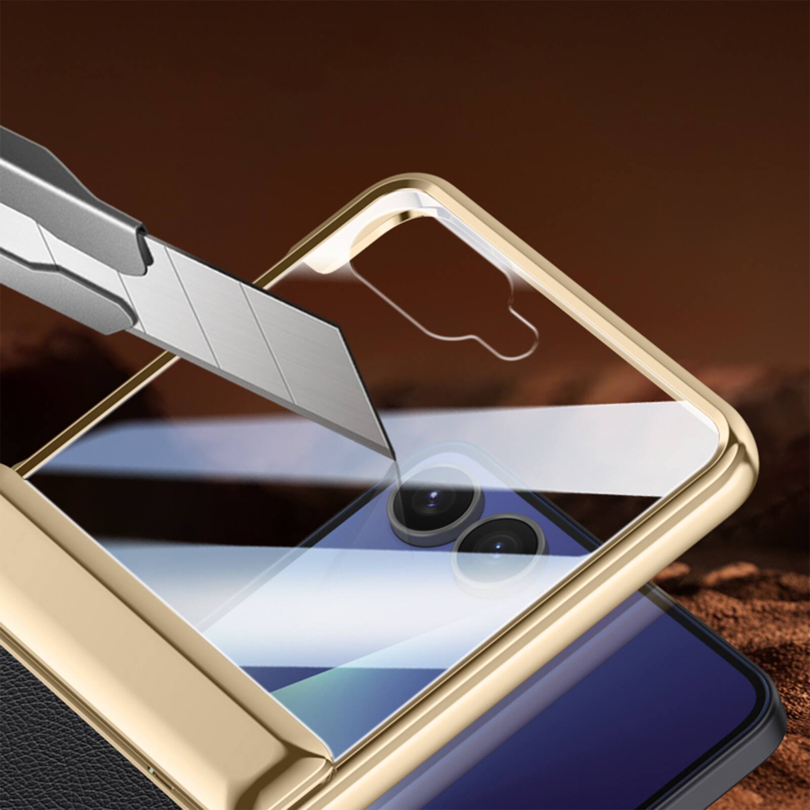 Left. Dteck - For Samsung Galaxy Z Flip7 Luxury Plated Frame Ring Stand Magnetic Case Hinge Protection Cover+Built-in Screen Protector - Green-Clear Screen.