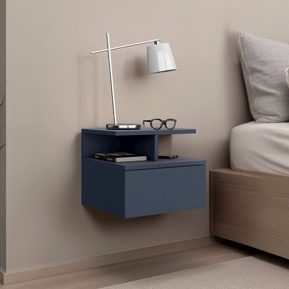 Alt View 3. TuHome - Floating Nightstand, With One Drawer And Two Small Below Shelves, White - Blue.