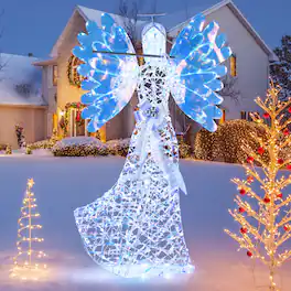 Costway - 5.2 FT Lighted Angel Christmas Decoration with Flute, 250 LED Lights, Zip Ties Advent Calendar - White