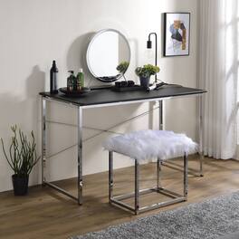GOODSILO - Modern Writing Desk with Metal Frame and X-Shape Support Bar for Home Office - Black+Chrome