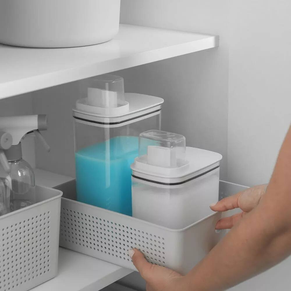 Alt View 1. OU - OU 50oz Laundry Detergent Dispenser w Measuring Cap, Liquid Laundry Soap Dispenser w Drip Return Lid - Clear.