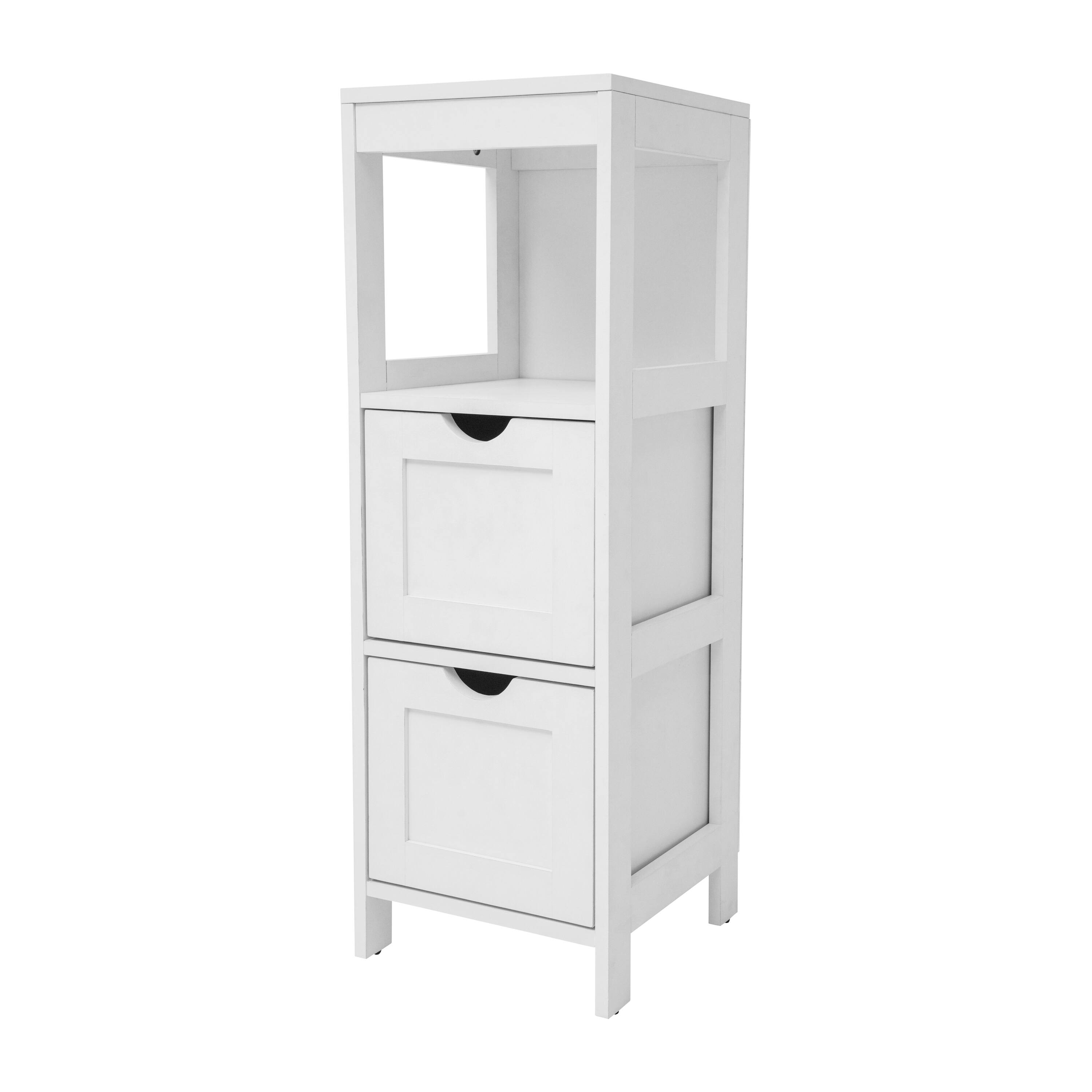 Alt View 1. Emma + Oliver - Dante Bathroom Storage Organizer with Open Display Shelf and Two Removable Drawers - White.