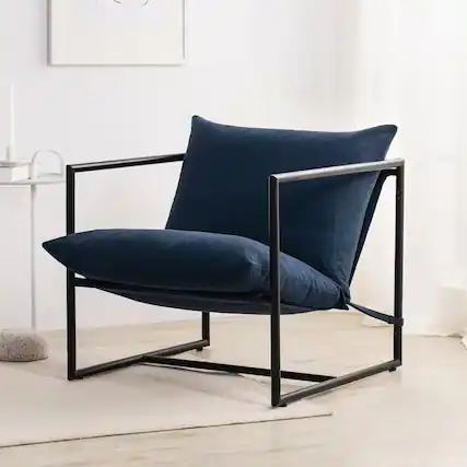 Front. Hivvago - Modern Navy Blue Upholstered Accent Chair with Metal Frame - Blue.