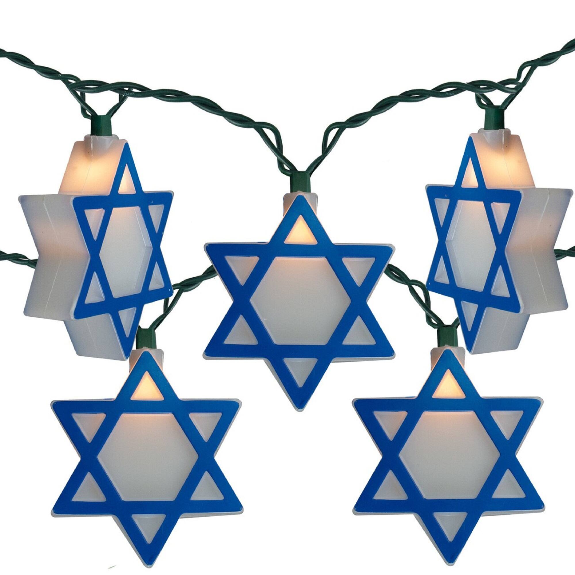 Front. Kurt Adler - 10-Count Blue and White Mini Star of David Novelty Hanukkah Light Set, 10ft Green Wire - Blue.
