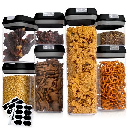 Front. Cheer Collection - Airtight Food Storage Containers with Lids for Pantry Organization, Set of 7 - Black.