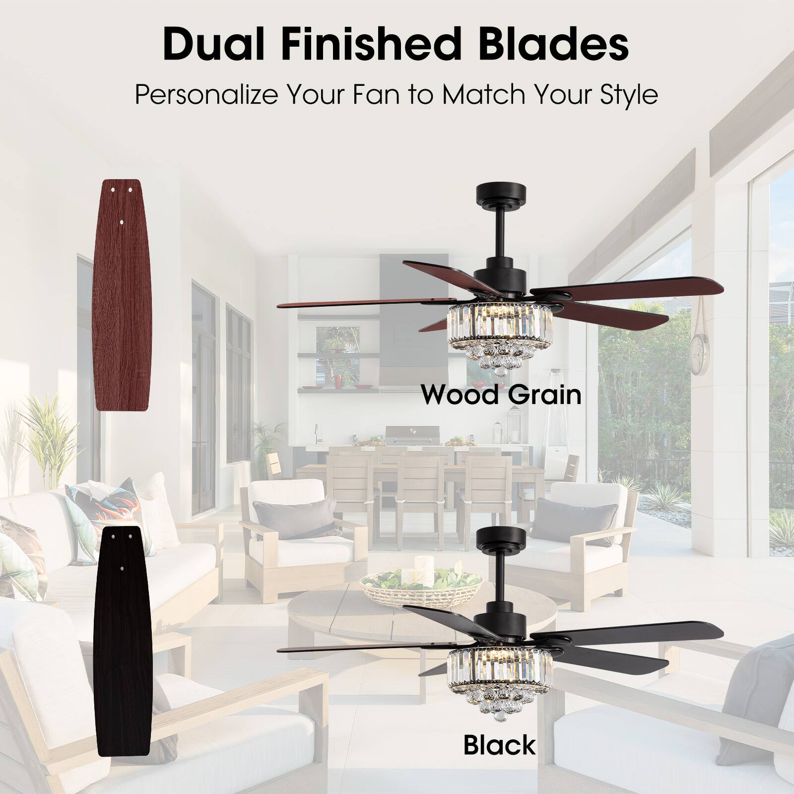 Dual Finished Blades  
Personalize Your Fan to Match Your Style  

Wood Grain  
Black