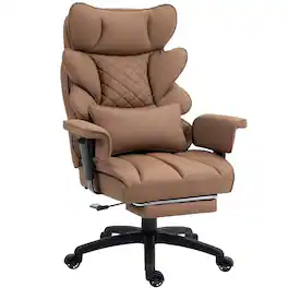 Dowinx - Wide Back Executive Office Chair with Padded Pocket Spring Cushion, Swivel Game Chair with Footrest and Rocking Function - Brown PU Leather