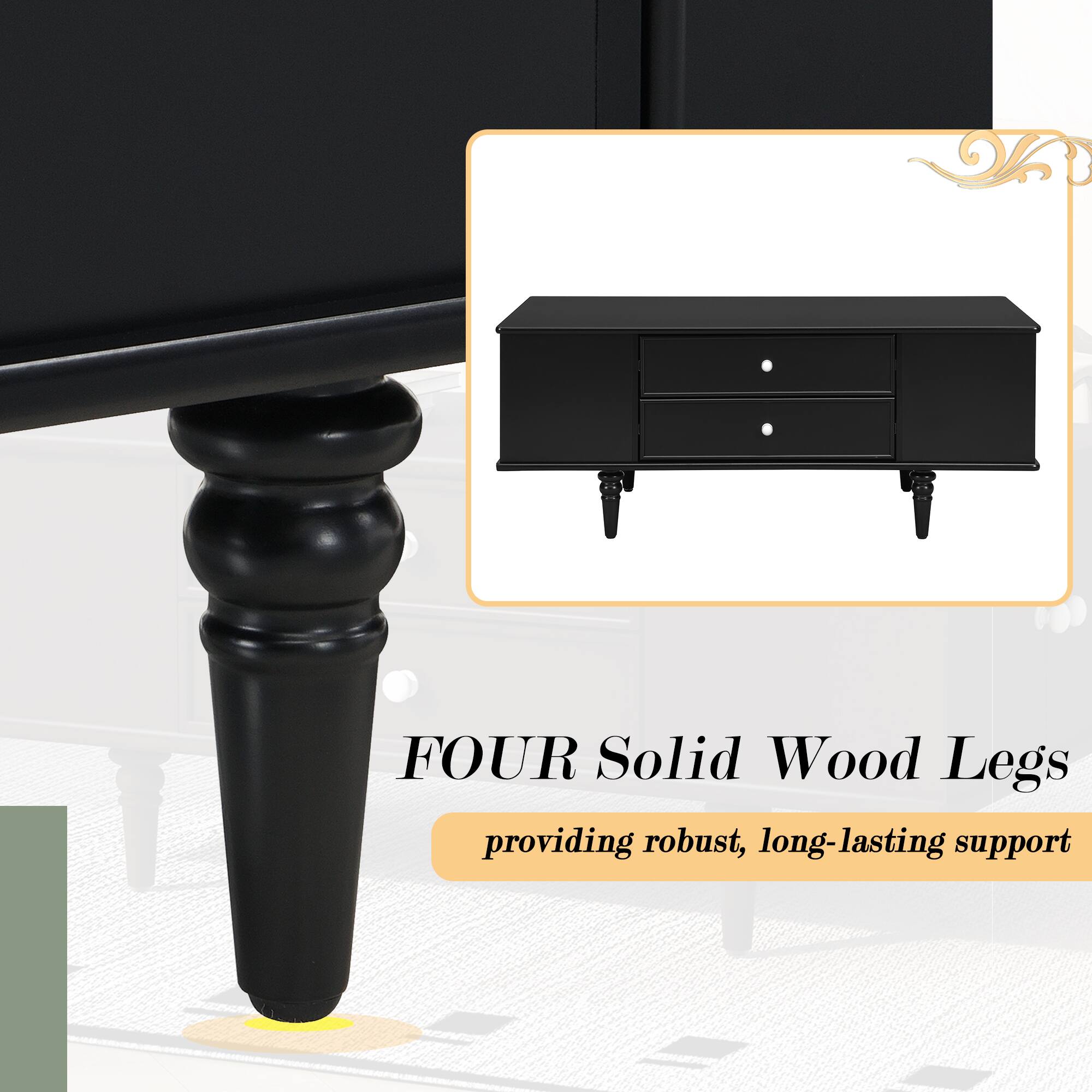 FOUR Solid Wood Legs  
providing robust, long-lasting support