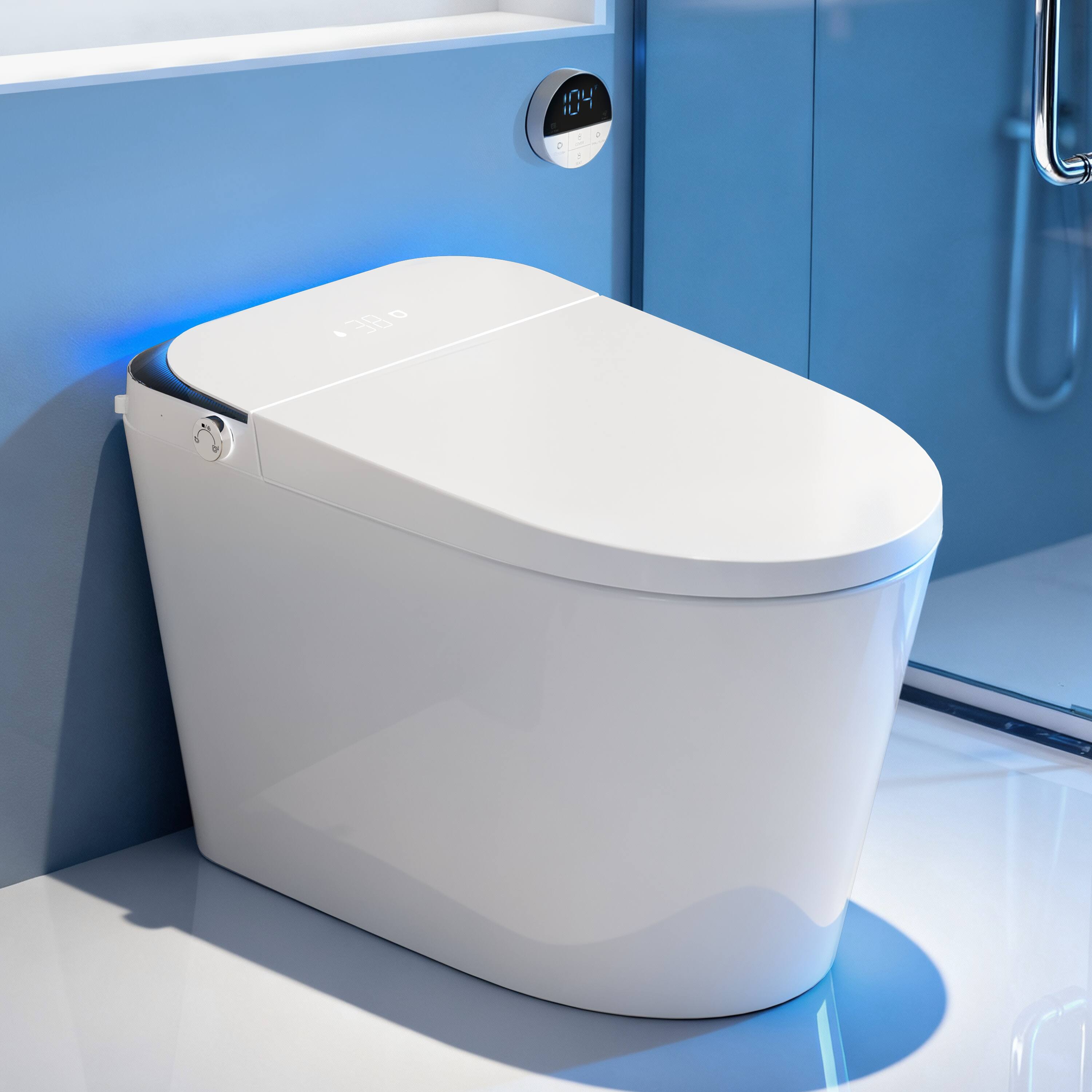 Front. Dyonery - Dyonery automatic flip cover with foam shield, large and small rinse modes, and blue ambient lighting - White.