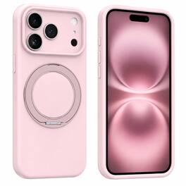 Dteck - For iPhone 18 Pro Max Liquid Silicone Magnetic Case Dual-layer 360° Ring Kickstand Soft Microfiber Lining Cover - Pink