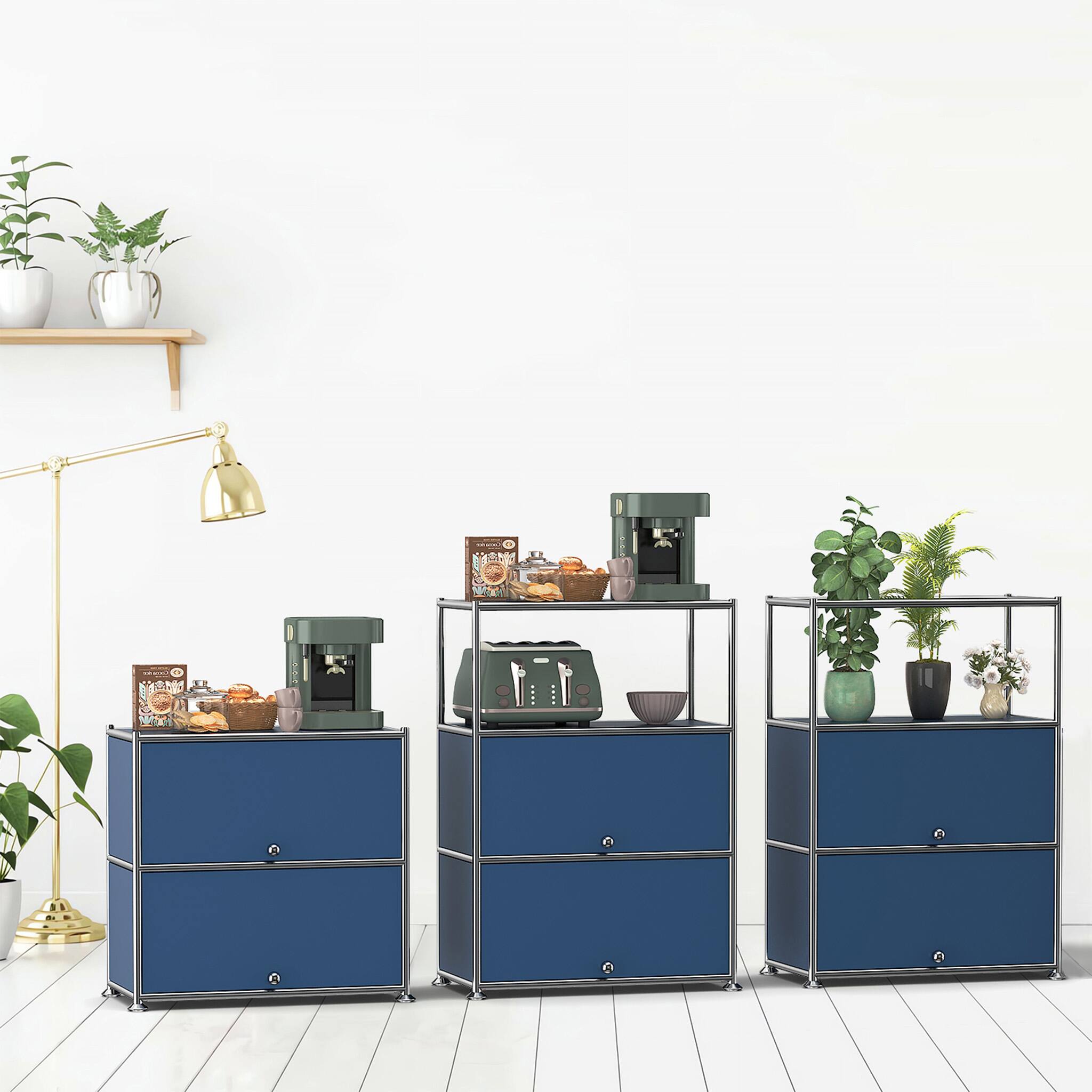 Alt View 2. Malletson - 3-Tier Storage Cabinet Metal Shelving Unit Multi Functional Kitchen Organizer - Blue.