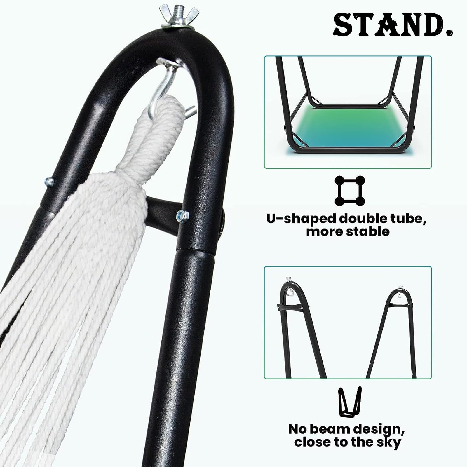 STAND.

U-shaped double tube, more stable

No beam design, close to the sky
