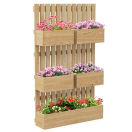 Outsunny - 5 Box Raised Garden Bed with Trellis for Vine Flowers & Climbing Plants, 39" Tall Wall-Mounted Wood Planter Box Set - Natural Wood