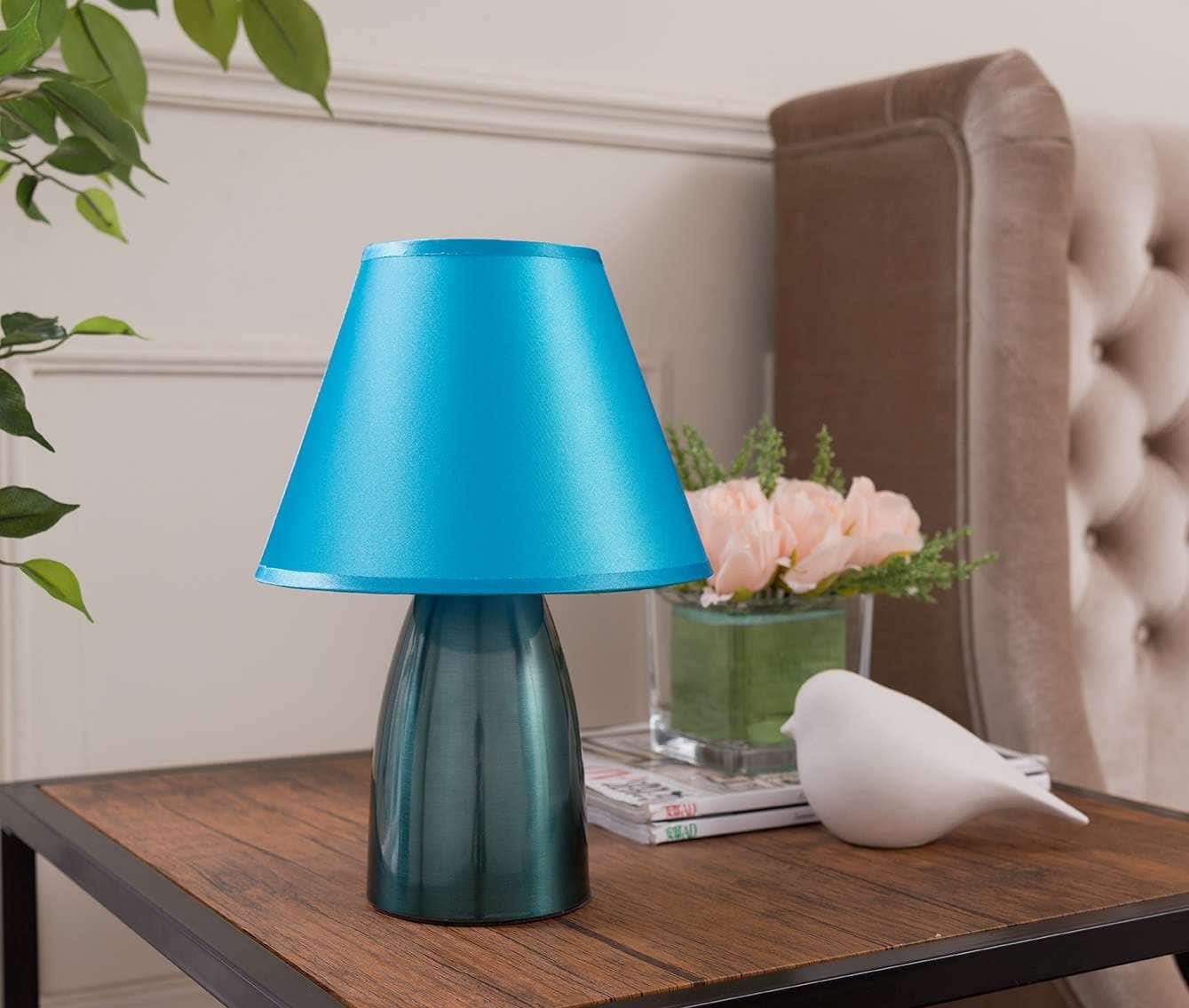 Kings Brand Furniture - Contemporary Table Lamp, Glossy Finish with Metal Base - Blue