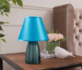 Kings Brand Furniture - Contemporary Table Lamp, Glossy Finish with Metal Base - Blue