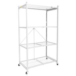 Origami - Wheeled 4-Shelf Folding Steel Wire Shelving, (21" x 36" x 60") - White