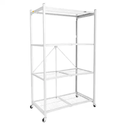 Front. Origami - Origami Wheeled 4-Shelf Folding Steel Wire Shelving, White (21" x 36" x 60") - White.