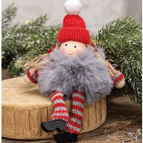 Angle. BreeBe - *Girl with Fur Body Ornament - Red, Grey.