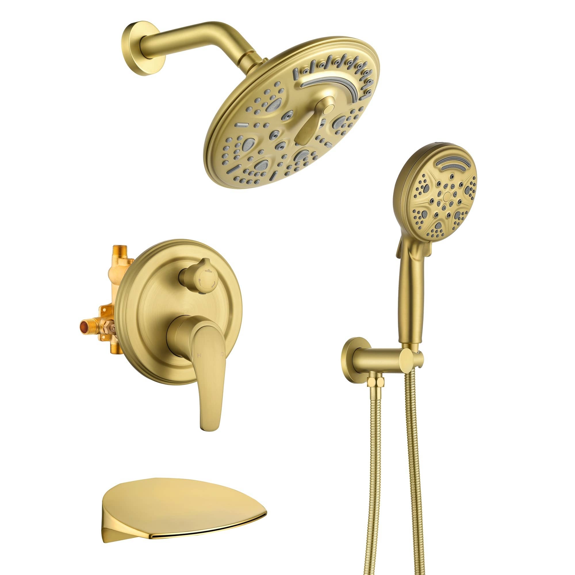 Front. Boyel Living - Brushed Gold Shower Set Brass SUS304 3-Function Valve 8-Inch Top Spray 9-Function Handheld cUPC - Brushed Gold.