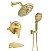 Front. Boyel Living - Brushed Gold Shower Set Brass SUS304 3-Function Valve 8-Inch Top Spray 9-Function Handheld cUPC - Brushed Gold.