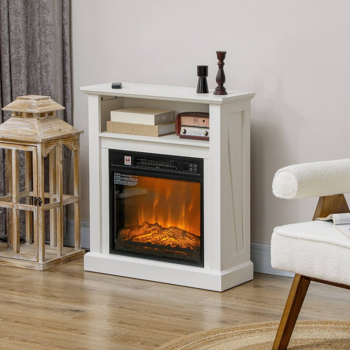 Alt View 3. Loheer - Loheer 27 inch electric fireplace with white mantel surround - White.