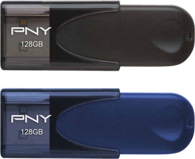 PNY - Attaché 128GB USB 2.0 Flash Drives (2-Pack) - Black/Navy - Front Zoom