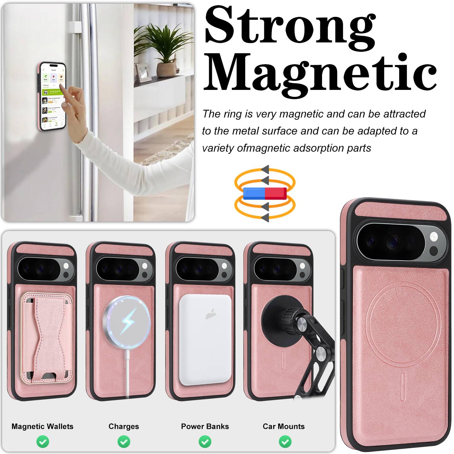 Strong Magnetic

The ring is very magnetic and can be attracted to the metal surface and can be adapted to a variety of magnetic adsorption parts.

- Magnetic Wallets
- Charges
- Power Banks
- Car Mounts