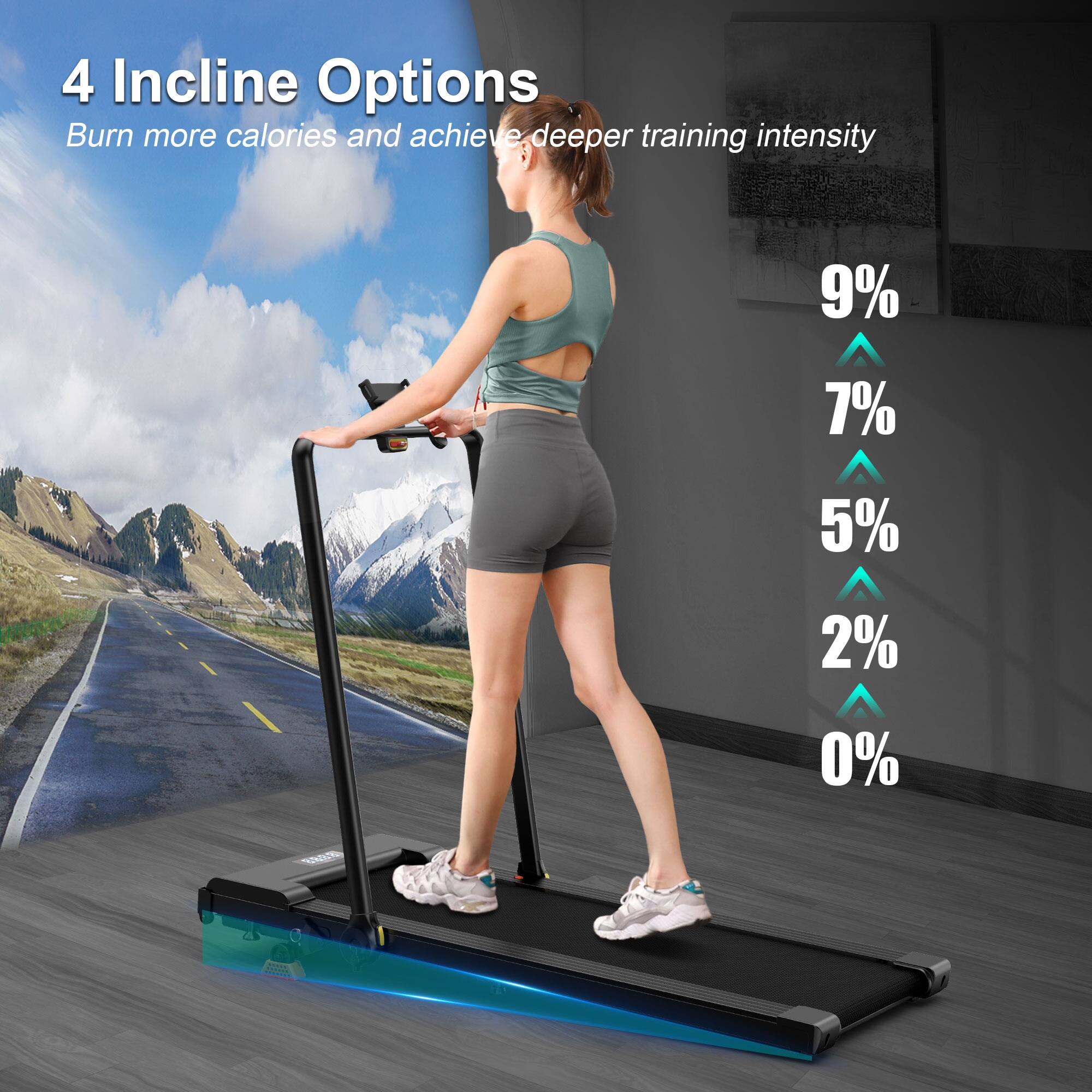 4 Incline Options  
Burn more calories and achieve deeper training intensity  

9%  
7%  
5%  
2%  
0%