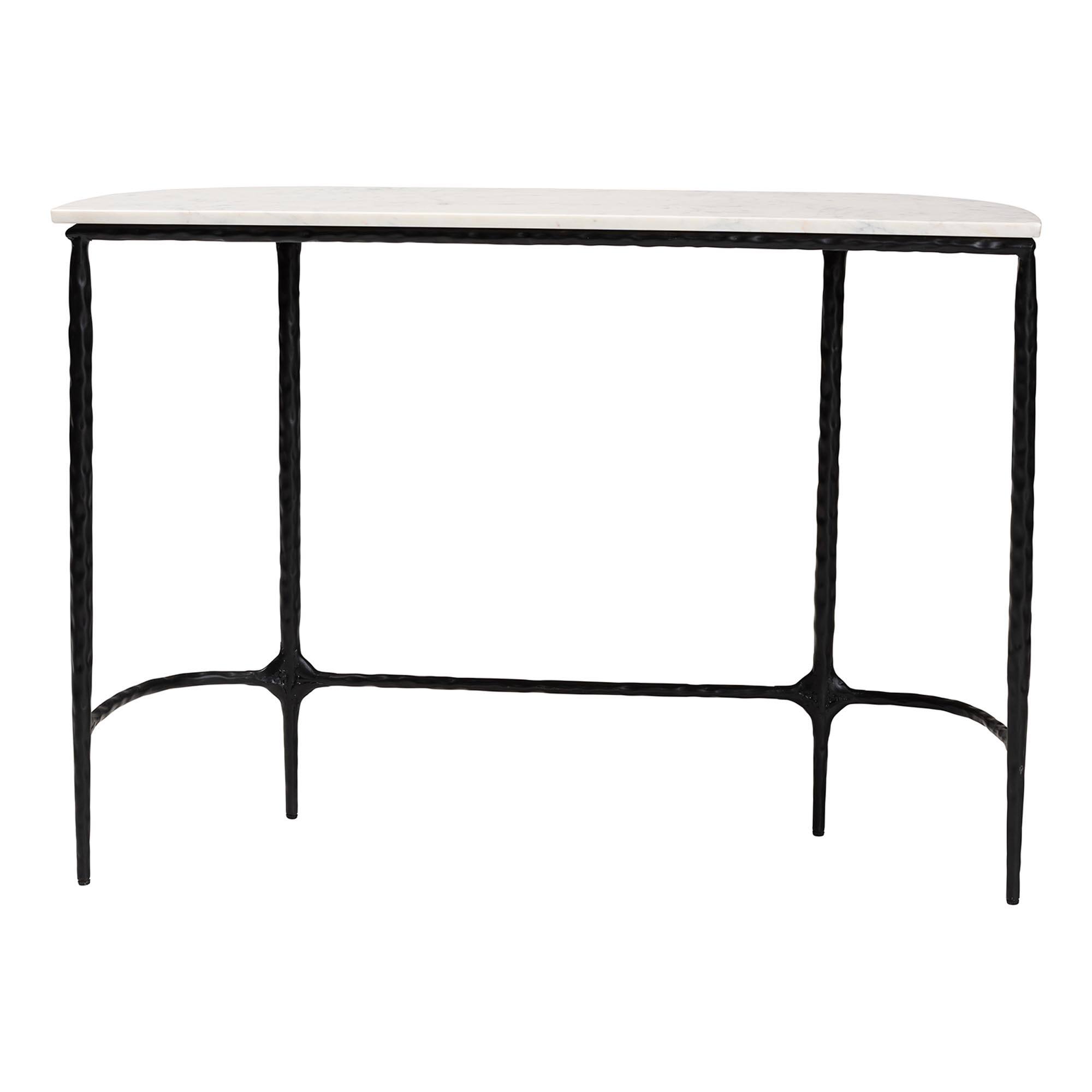 Back. Baxton Studio - Edsel Marble Console Table - Modern Rustic Accent Table with Hand-Forged Metal Frame, Rounded - Marble White/Black.