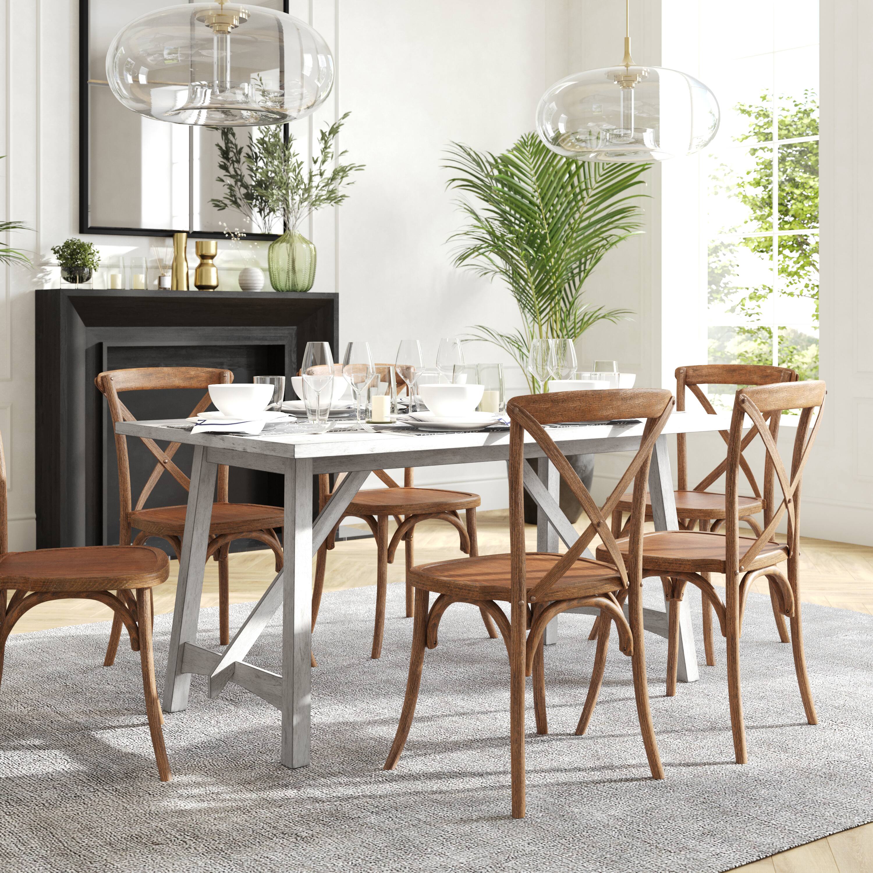 Alt View 1. Flash Furniture - Everly 60" Solid Wood Trestle Base Dining Table, Farmhouse Style Commercial Grade Table with Seating for 6, Antique Whit - White.