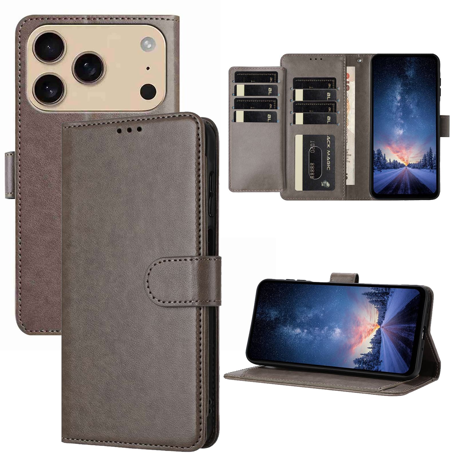 UUCOVER - Folio Wallet Case for Apple iPhone 17 Pro Max with Card Slots Cash Holder, Shockproof PU Leather Flip Stand Phone Cover - Gray price history on PriceWatchPro