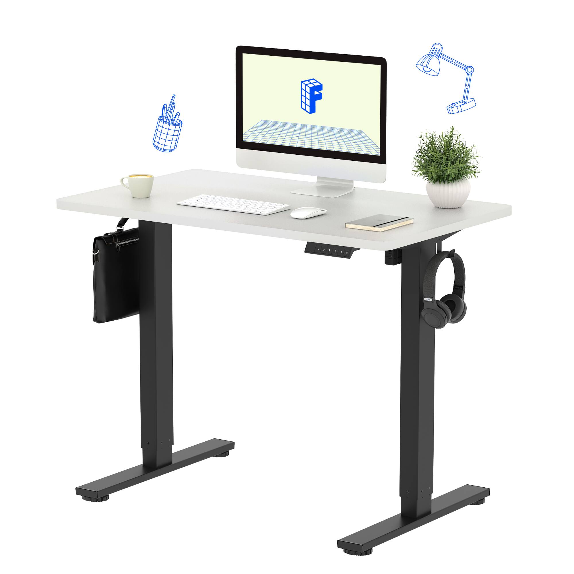 Left. FlexiSpot - FlexiSpot E2 40''W Electric Adjustable Standing Desk Chipboard, White/Black - White.