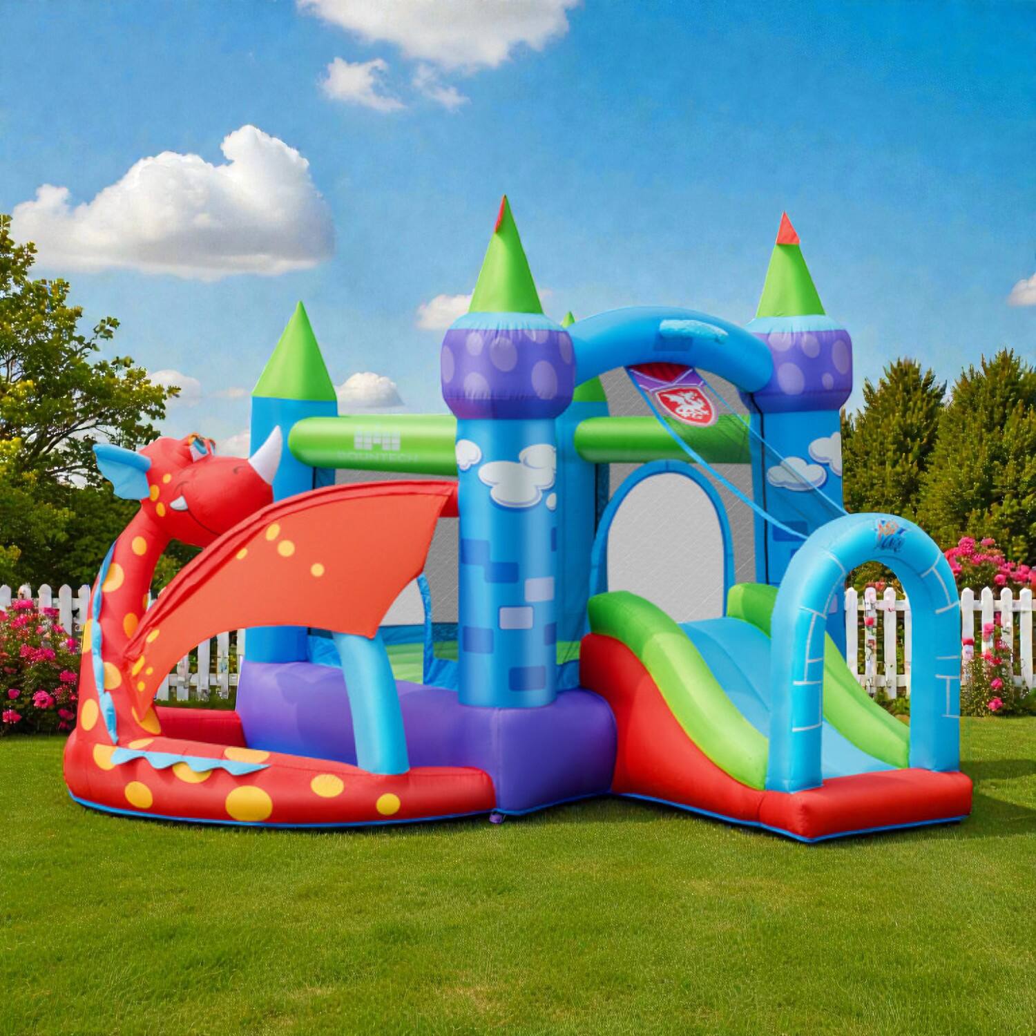 Front. BreeBe - Dragon Inflatable Playground with Slide and 740W Blower for Active Kids - Multicolor.