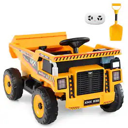 Costway - 24V Ride on Dump Truck for Kids,4-Wheeler Construction Electric Vehicle with Shovel - Yellow