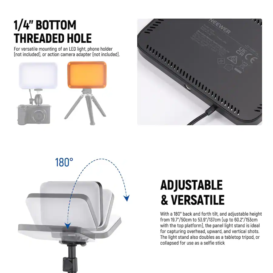 Neewer 2 Pack LED Video Light Kit Bi Color Dimmable Panels with Stands ...