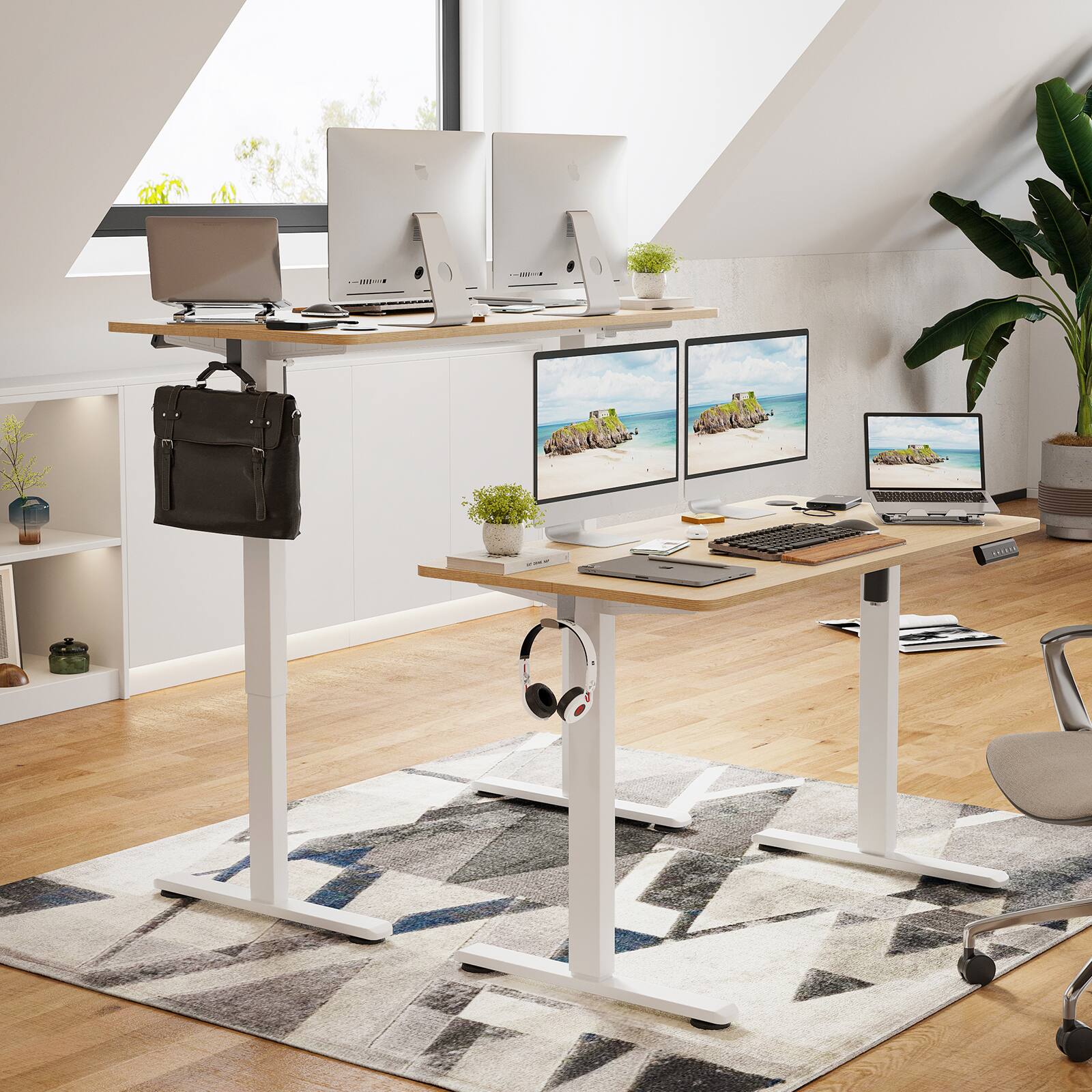Alt View 4. APRILSOUL - Electric Standing Desk Adjustable Height Sit Stand Home Office Board - Brown.