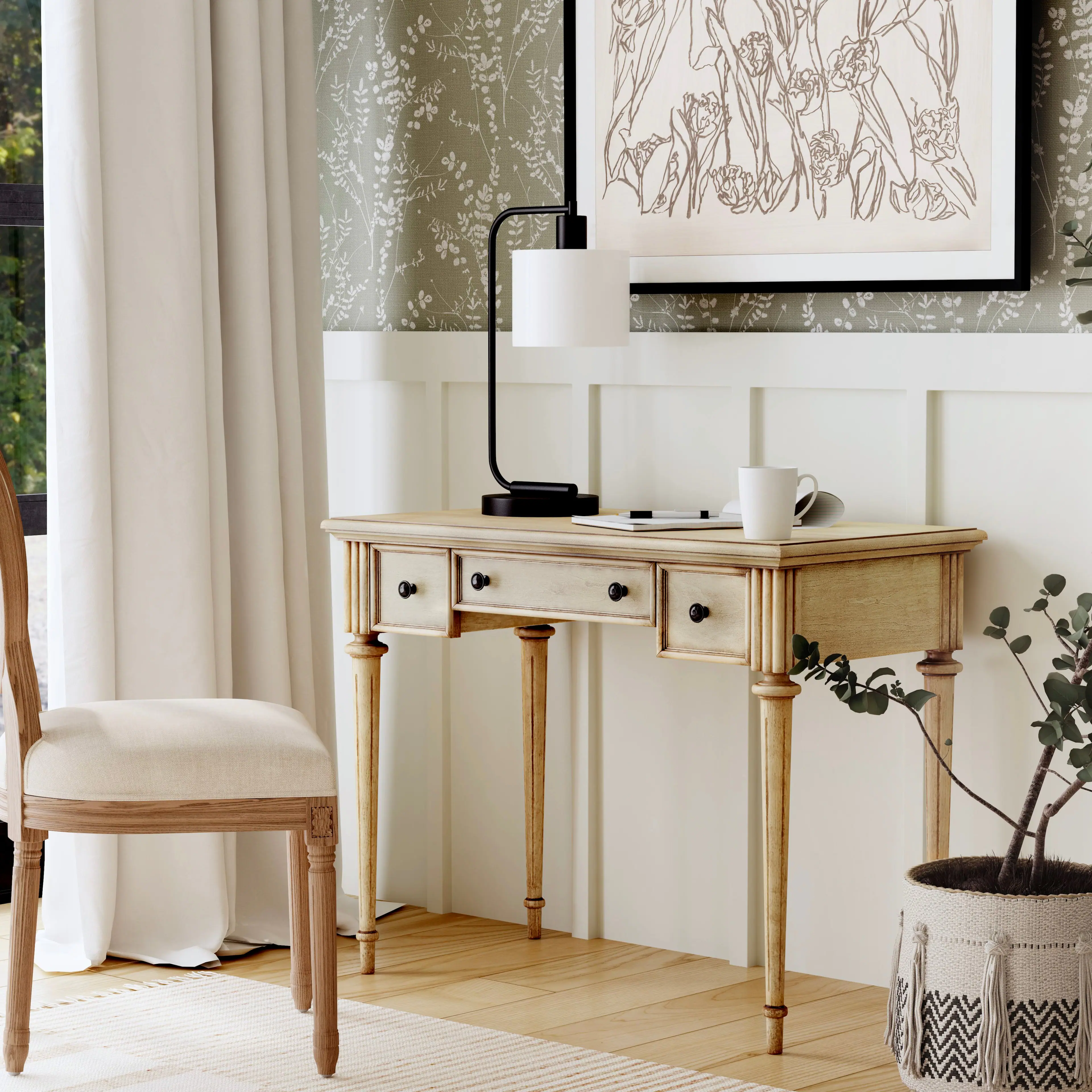 Alt View 1. Butler Specialty - Edmund 38 in. W Rectangular Wood 3 Drawer Traditional Writing Desk - Beige.