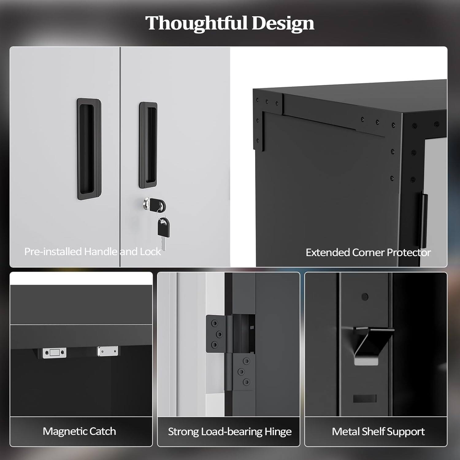 Thoughtful Design

- Pre-installed Handle and Lock
- Extended Corner Protector
- Magnetic Catch
- Strong Load-bearing Hinge
- Metal Shelf Support