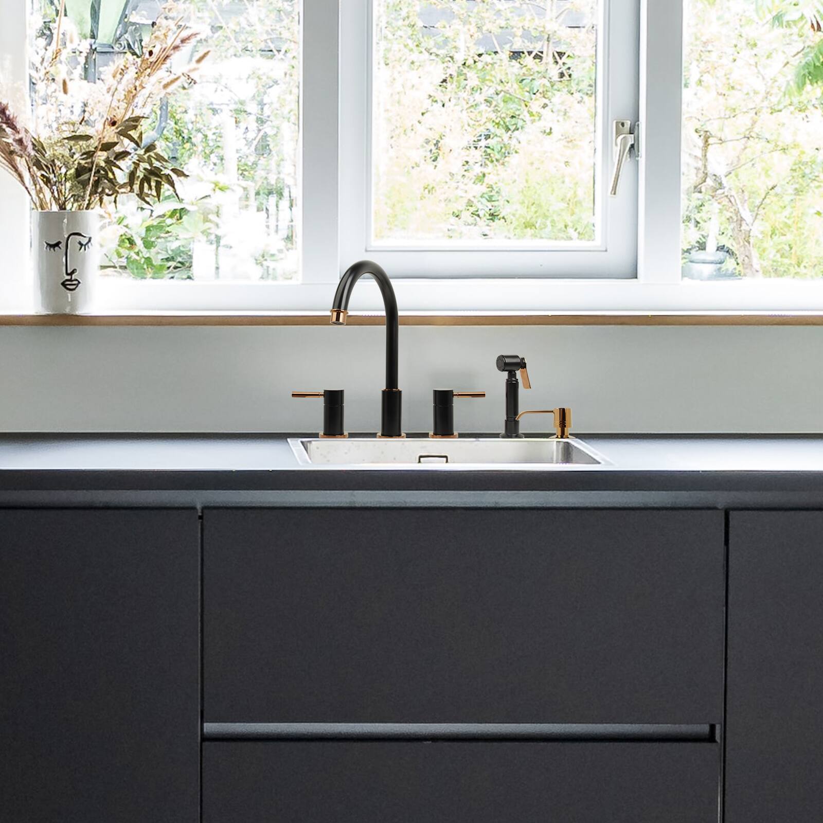 Alt View 2. Akicon - Akicon Brass Built-in Soap Dispenser for Kitchen Sink Refill from Top with 17 oz. Bottle in Rose Gold - Rose Gold.