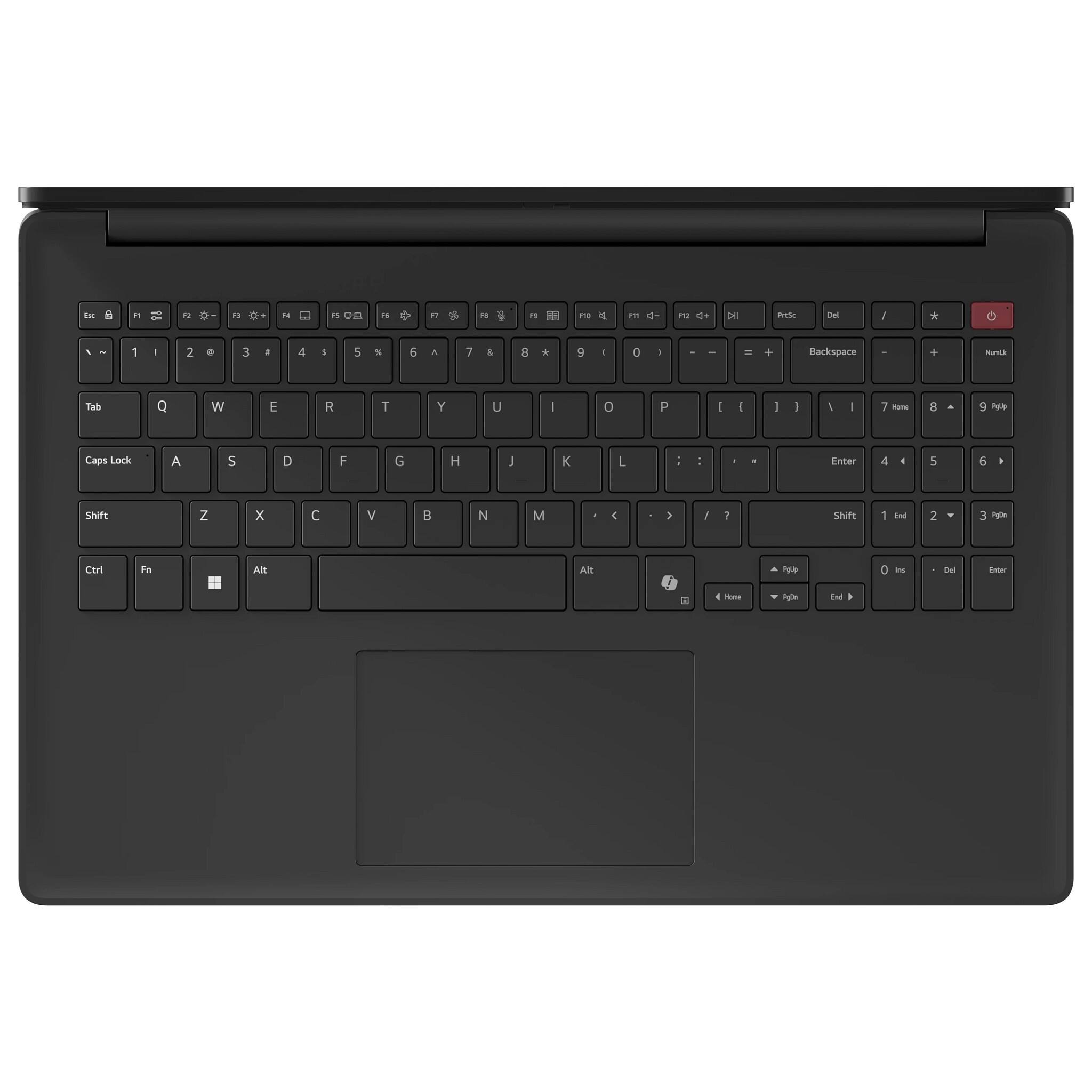 Esc F1 F2 F3 F4 F5 F6 F7 F8 F9 F10 F11 F12  
PrtSc Del / * 3 1 I 2 3 4 5 5 % 6 A 7 & 8 * 9 0 1 - = + Backspace  
Tab Q W E R T Y U I O P [ ( ] }  
Caps Lock A S D F G H J K L : ; .  
Shift Z X C V B N M , < > / ?  
Ctrl Fn Alt Spacebar Alt  
Home 8 PgUp 9 PgDn 0 Ins Del Enter  
PgUp PgDn End