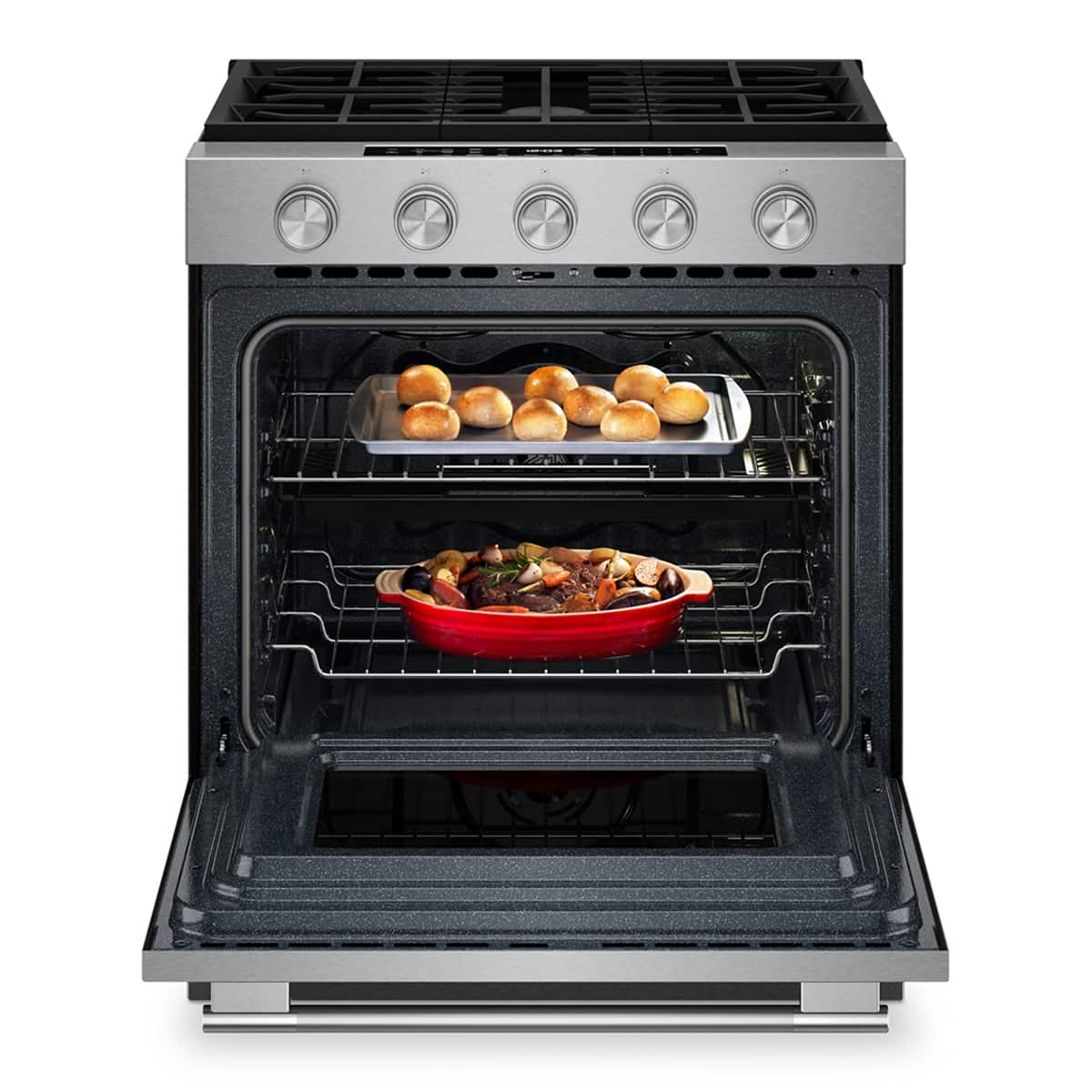 KitchenAid KitchenAid - 5.0 Cu. Ft. Slide-In Gas True Convection Range with Self Clean, Steam Clean, and 2-in-1 Burner - Stainless Steel 1