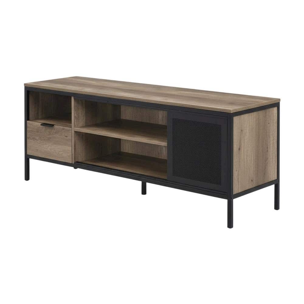 FurniFact - Industrial-style TV stand in Rustic Oak and Black finish with metal accents - Gray price history on PriceWatchPro