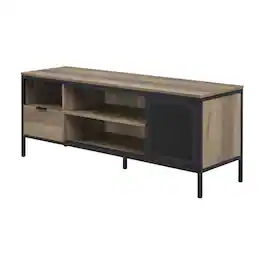 FurniFact - Industrial-style TV stand in Rustic Oak and Black finish with metal accents - Gray