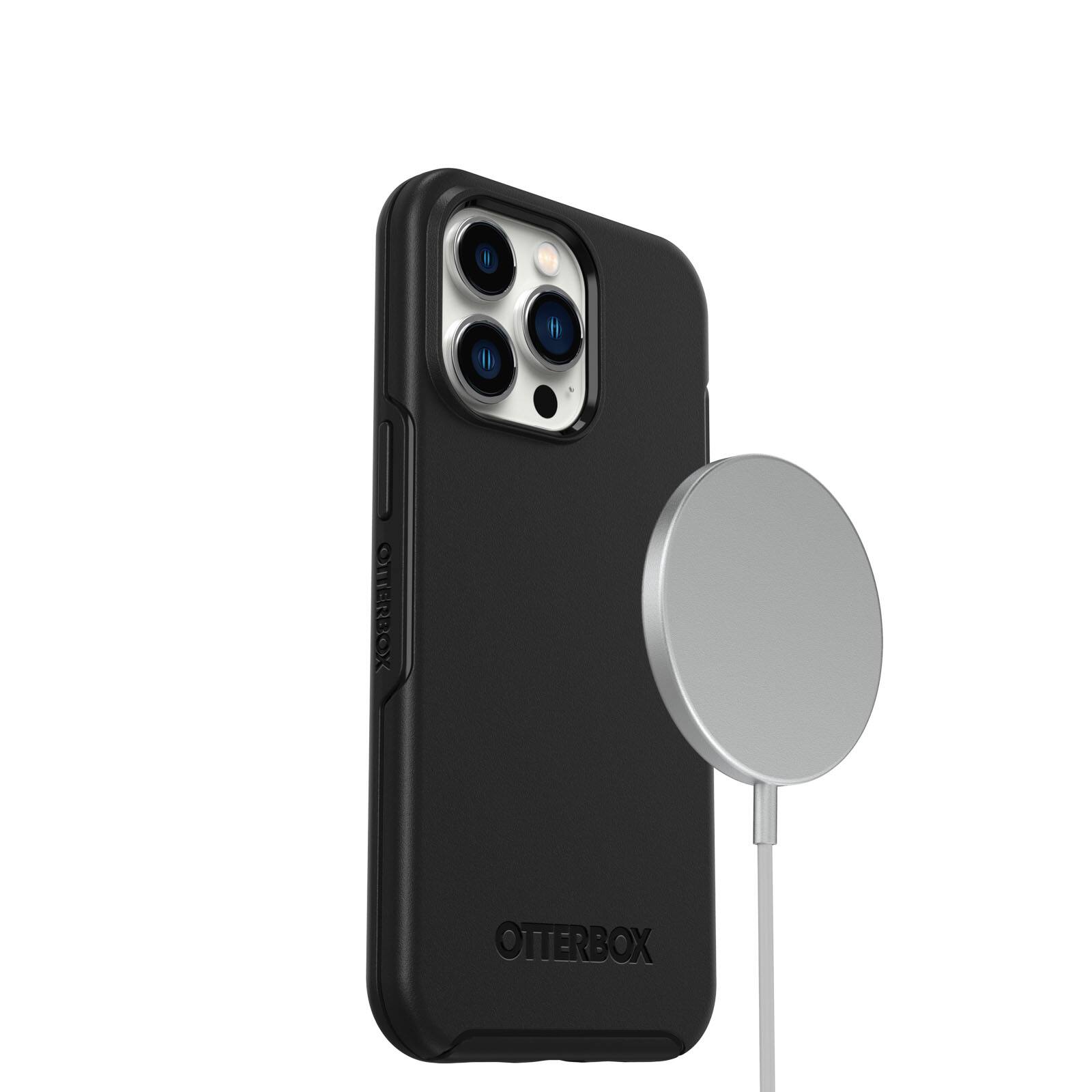Left. OtterBox - Symmetry Series Hard Shell for Apple iPhone 13 Pro - Black.