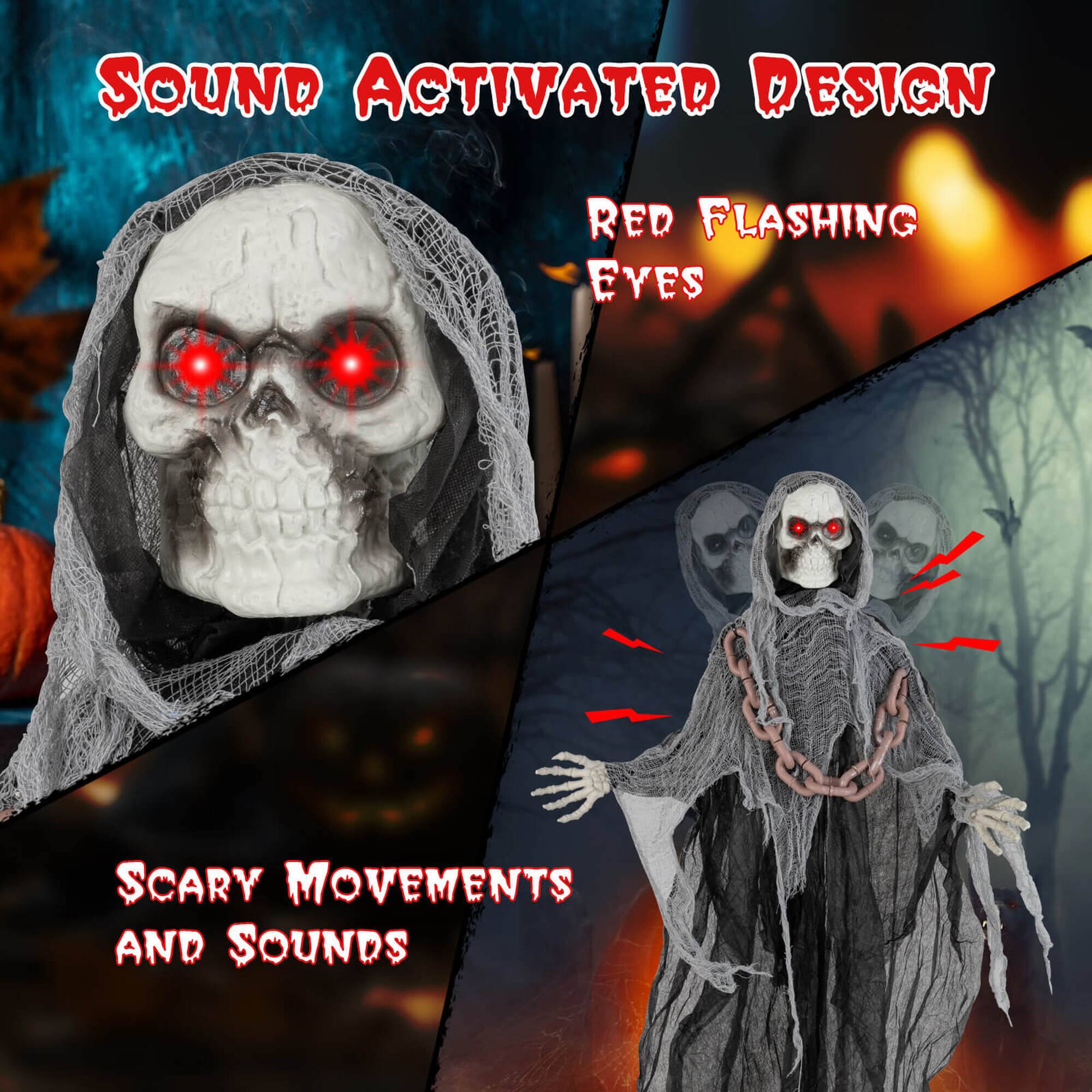 SOUND ACTIVATED DESIGN, RED FLASHING EYES, SCARY MOVEMENTS AND SOUNDS