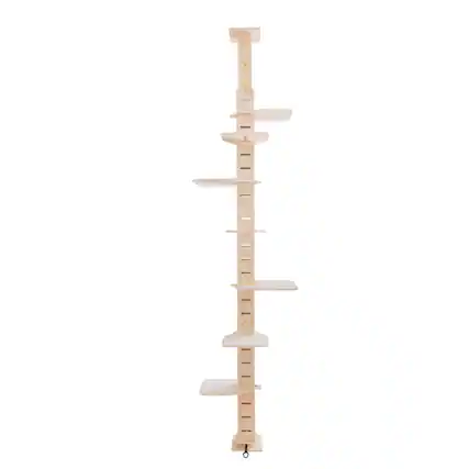 Front. TinyHomie - 9FT Adjustable Height Floor-to-Ceiling Cat Tree Multi-Level Cat Vertical Cat Condo Cat Climbing Frame Activity Center - Natural.