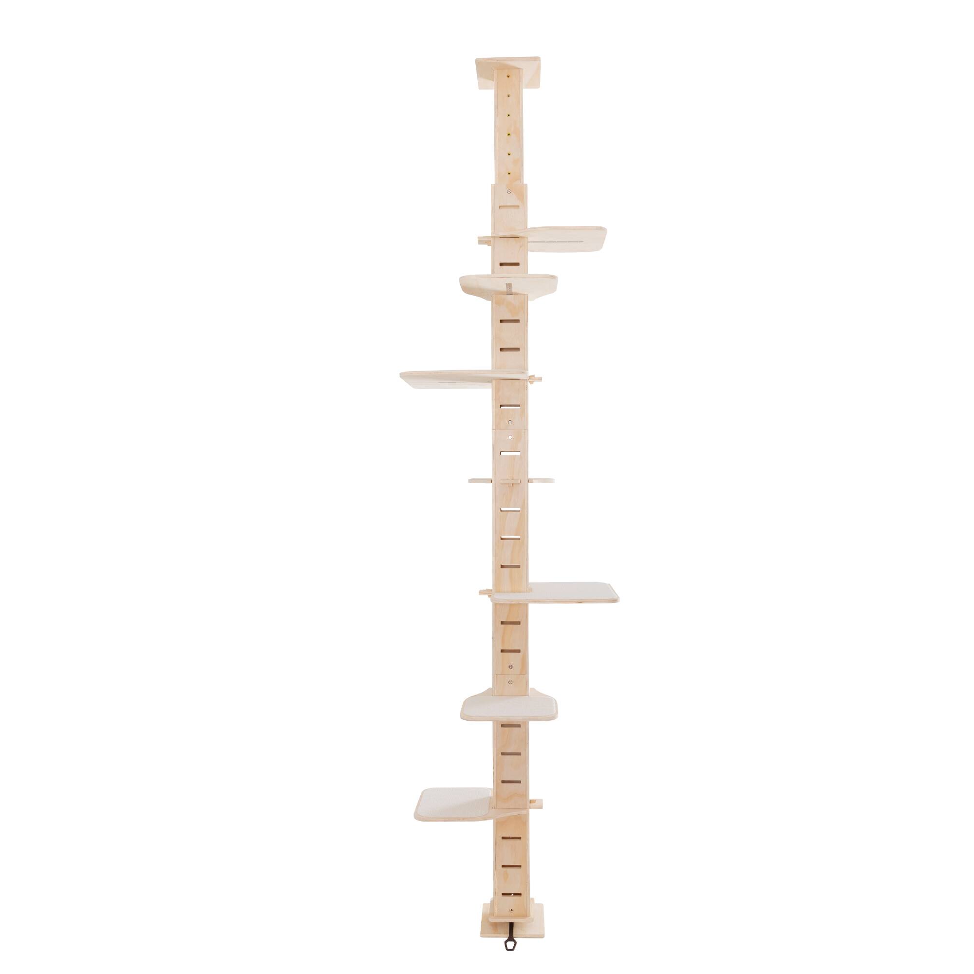 Front. TinyHomie - 9FT Adjustable Height Floor-to-Ceiling Cat Tree Multi-Level Cat Vertical Cat Condo Cat Climbing Frame Activity Center - Natural.