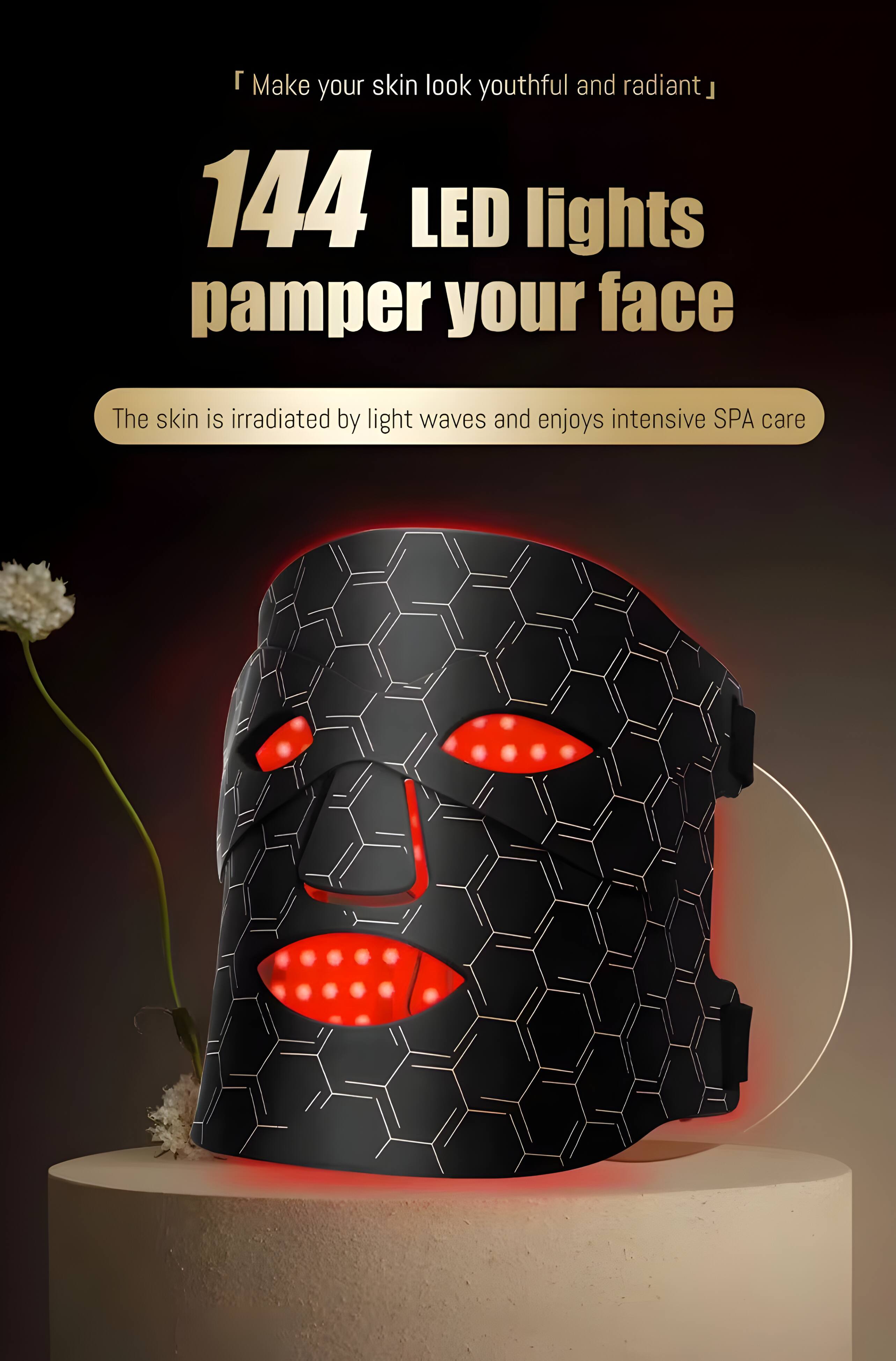 "Make your skin look youthful and radiant"

144 LED lights pamper your face

The skin is irradiated by light waves and enjoys intensive SPA care