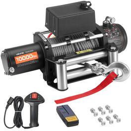 VEVOR - Electric Winch, 10000 lbs Load Capacity, 12V DC Truck Winch with Φ21/64 in x 65 ft Steel Rope - Black